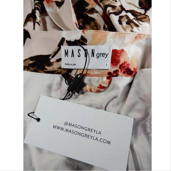 MASON Grey Classic Short ROBE Size L ASO TV Blush Floral Peonies NEW - Picture 3 of 6